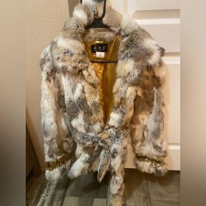 100% rabbit fur coat by Allen Schwartz, size medium.